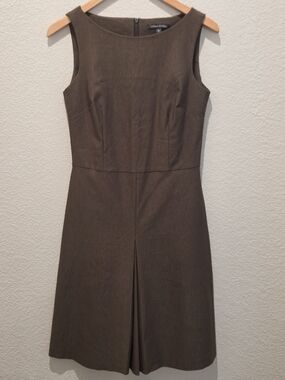 Classic Sleeveless Midi Sheath Business Dress in Olive Brown Size S NEW